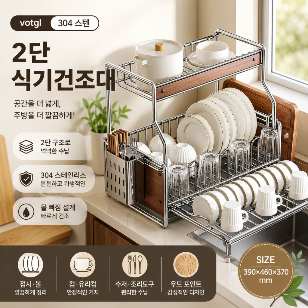 votgl 304 스텐 식기건조대 식기건조대 2단 제품 이미지